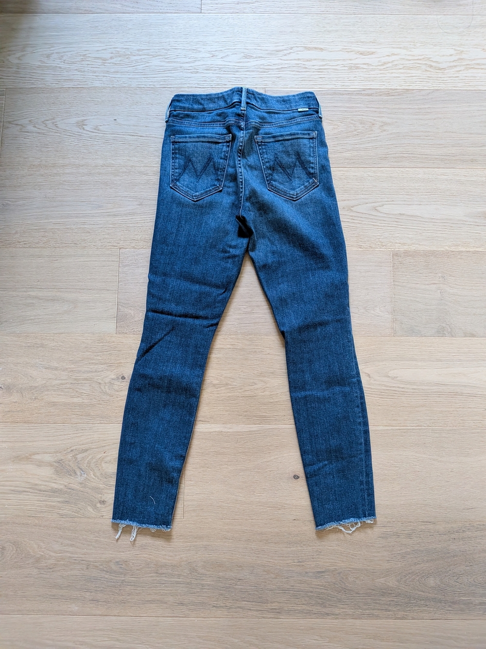 MOTHER The Looker Ankle Fray Dark Blue Skinny Jeans with Raw Hem
